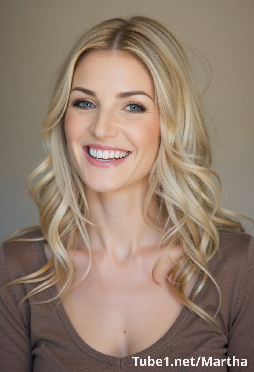 woman, 25 years old, Caucasian/White, blonde hair, smiling